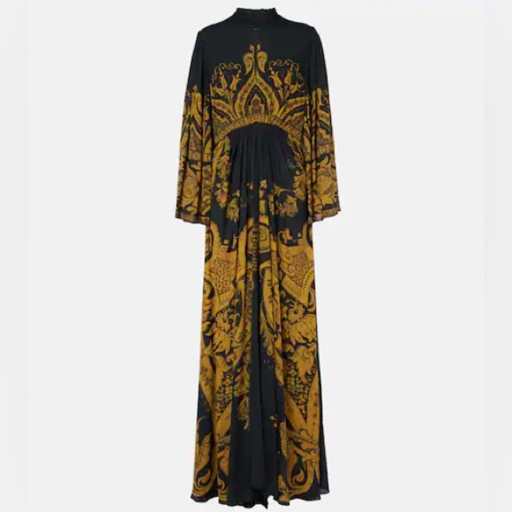 New With Tags ETRO Pleated, Printed Crepe Maxi Dress